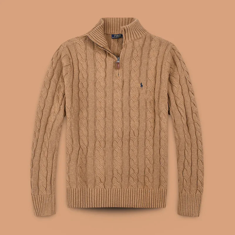 Half-Zip Kabelgebreide Katoenen Sweater
