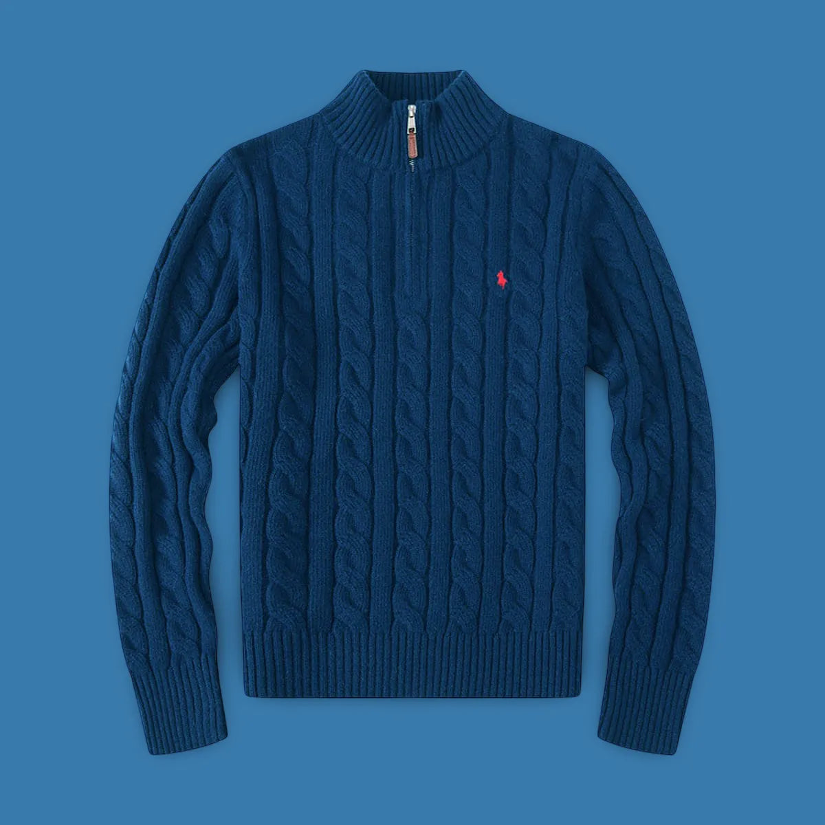 Half-Zip Kabelgebreide Katoenen Sweater