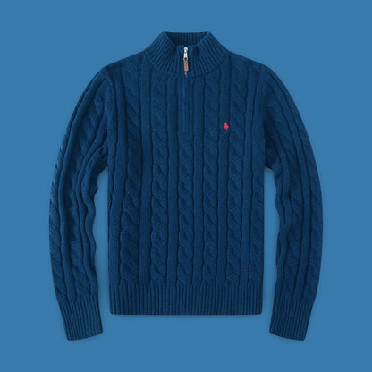 Half-Zip Kabelgebreide Katoenen Sweater
